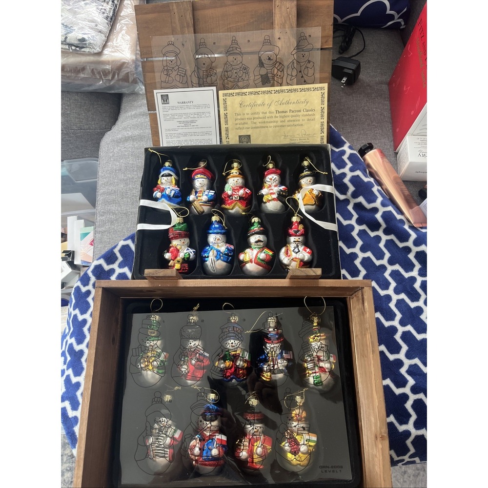 Thomas Pacconi Christmas Snowman Glass Ornaments 2003 From Around the World